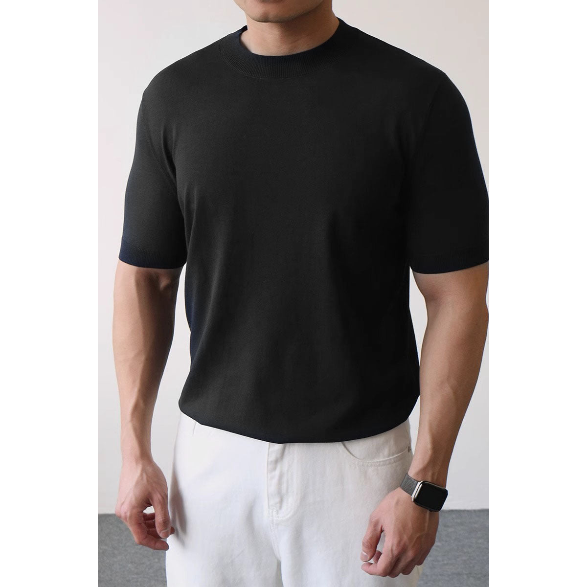 Amalfi Men's Black Mock Neck T-Shirt | Fitted Short-Sleeve Style 0