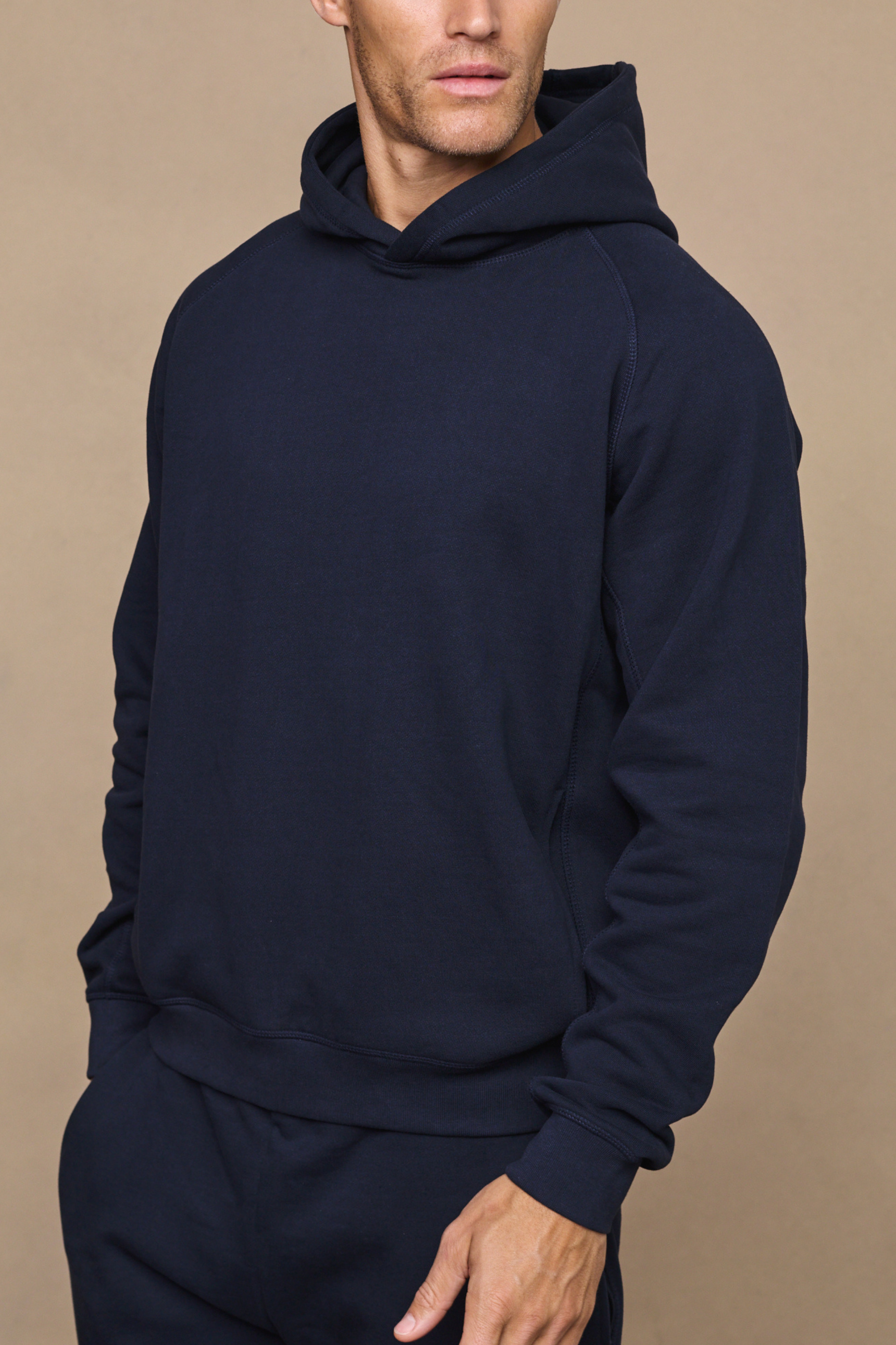 Axel Panelled Hoodie for Men in Dark Navy | Cozy Sweatshirt with Raglan Sleeves and Side Pockets 0