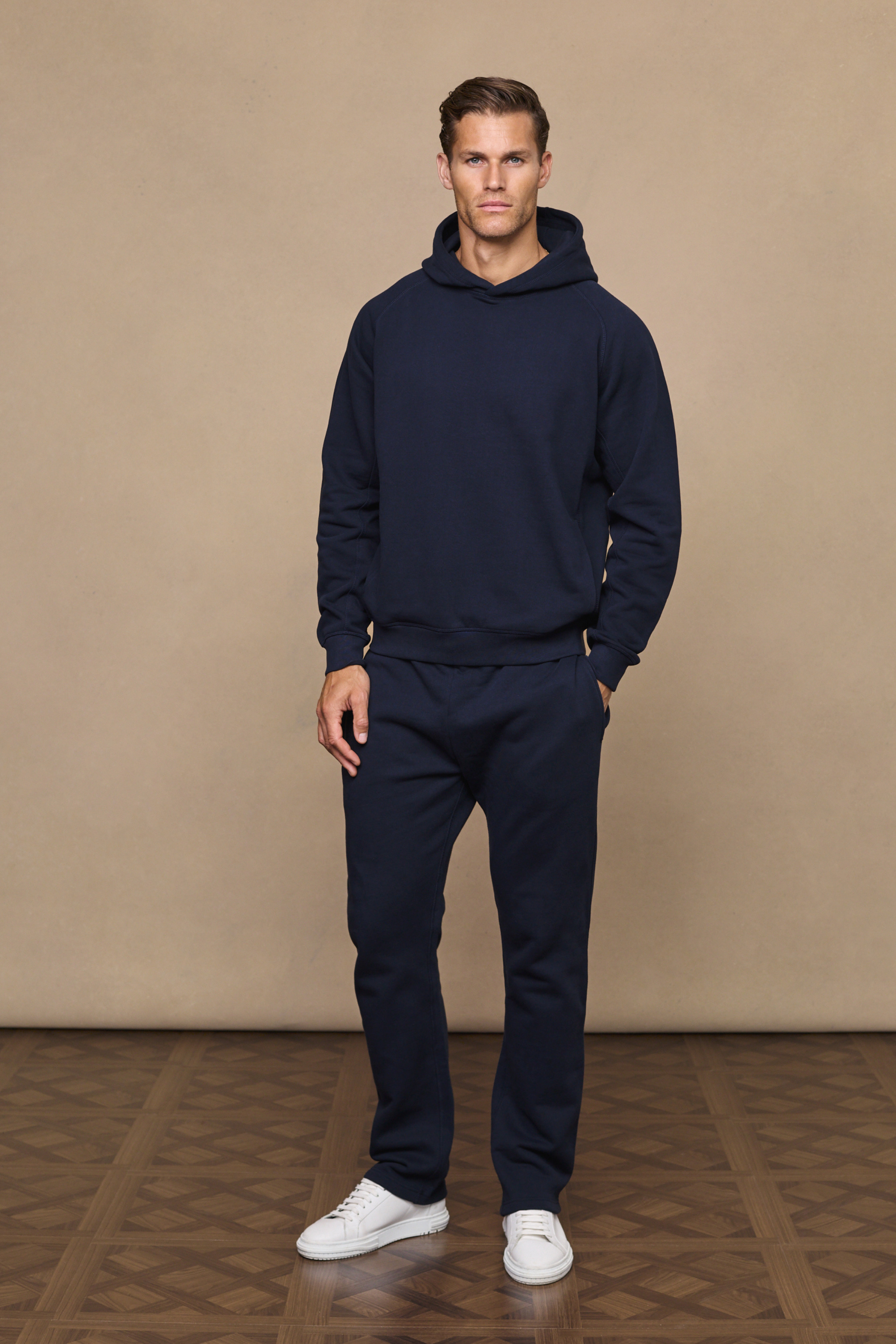 Axel Panelled Hoodie for Men in Dark Navy | Cozy Sweatshirt with Raglan Sleeves and Side Pockets 1