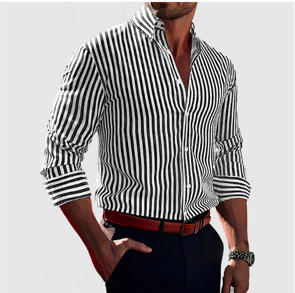 Chic Striped Button-Up Shirt for Men | Elegant Cotton Shirt in Classic Stripes 2