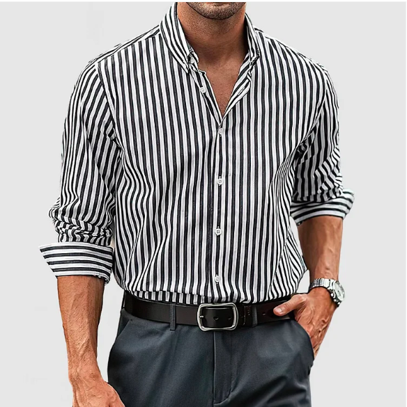 Chic Striped Button-Up Shirt for Men | Elegant Cotton Shirt in Classic Stripes 3