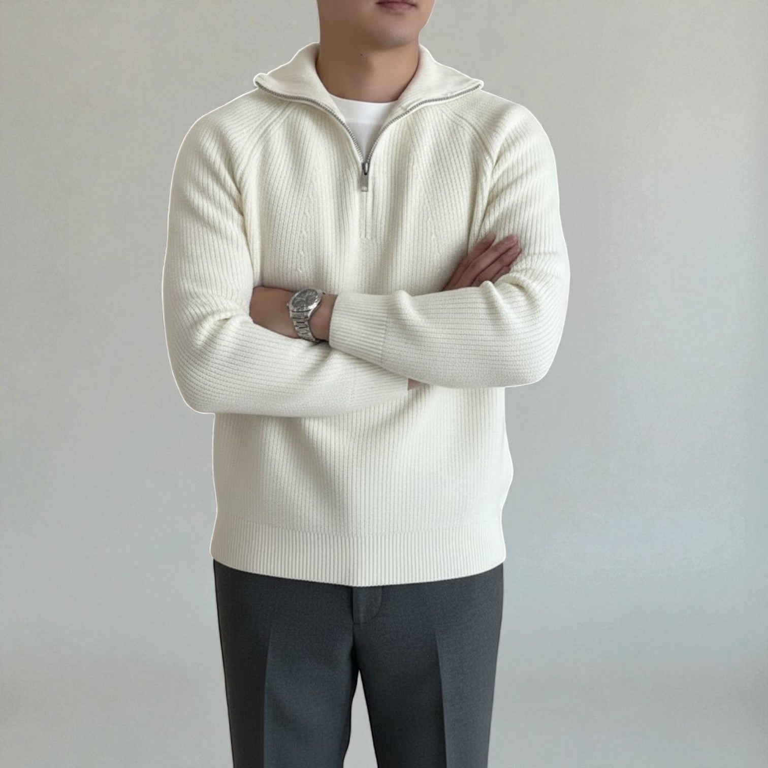 Elian | Black Men's Wool Jumper with Quarter-Zip Design for Winter Comfort 2