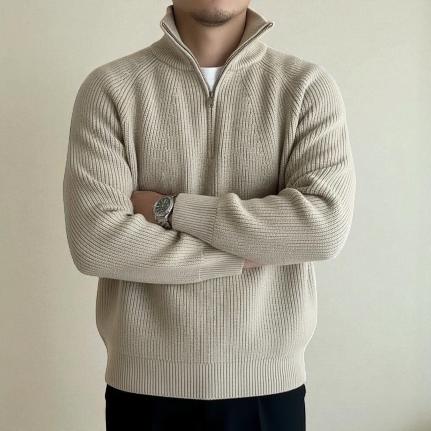 Elian | Black Men's Wool Jumper with Quarter-Zip Design for Winter Comfort 6