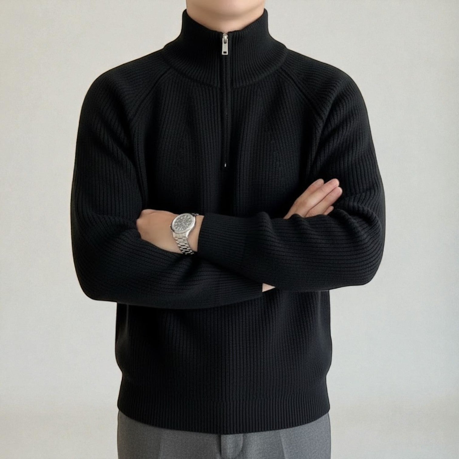 Elian | Black Men's Wool Jumper with Quarter-Zip Design for Winter Comfort 8