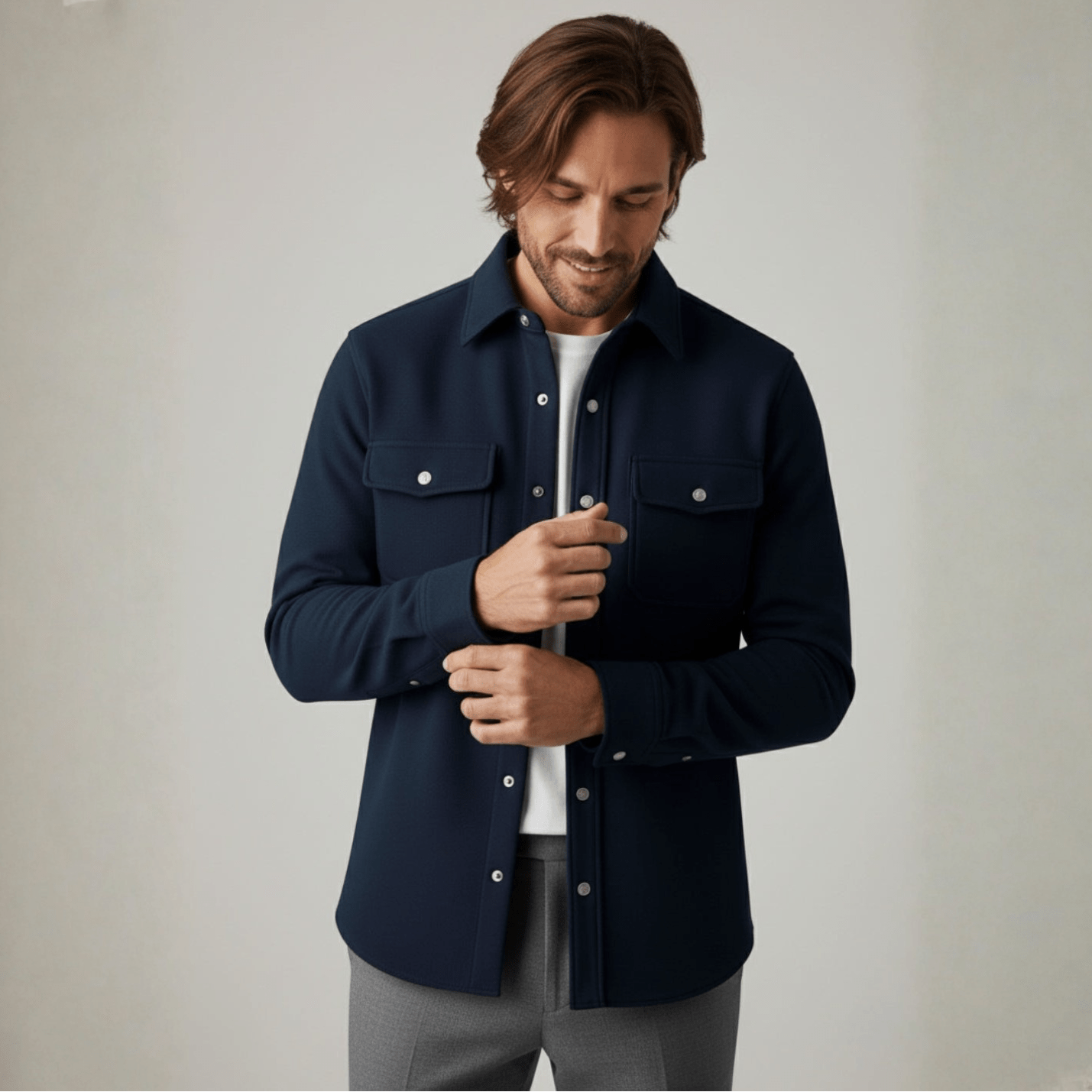 Jaron Men's Tailored Wool Overshirt Jacket in Navy Blue for Winter Comfort 2