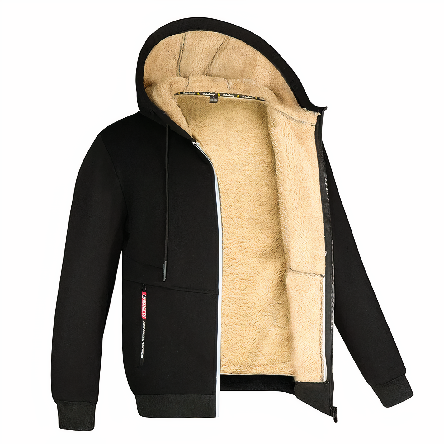 Men's Fleece Lined Hooded Jacket with Zip-Up Closure for Winter Warmth and Style 2