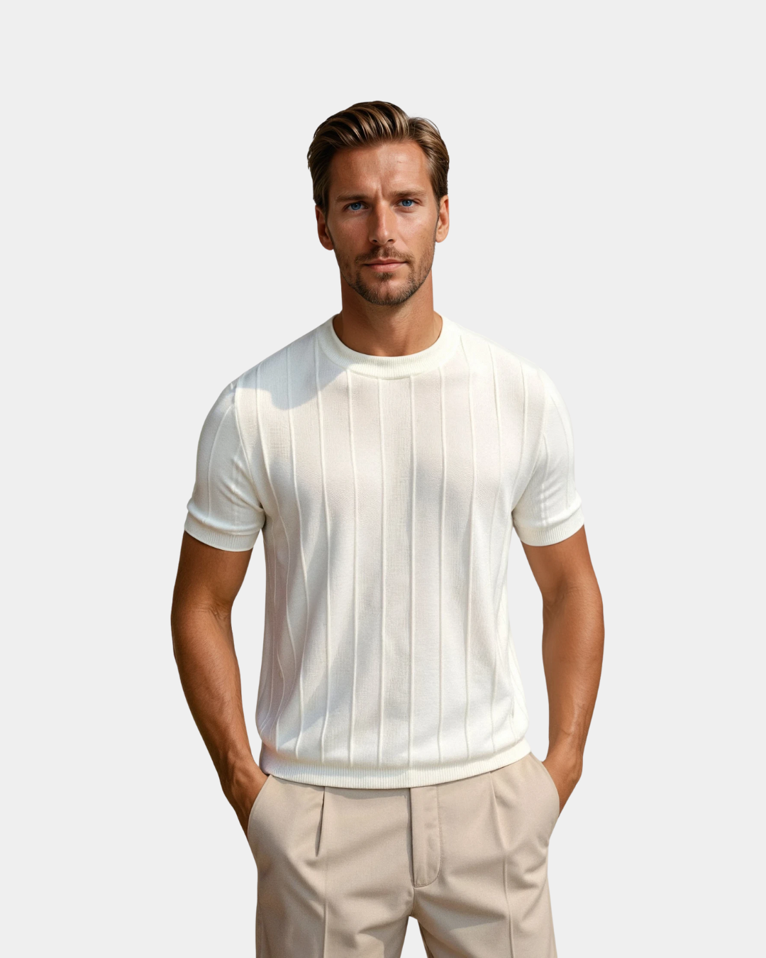 Savile Tee | Men's Short Sleeve T-Shirt in White - Slim Tailored Fit Cotton-Blend Knit 0