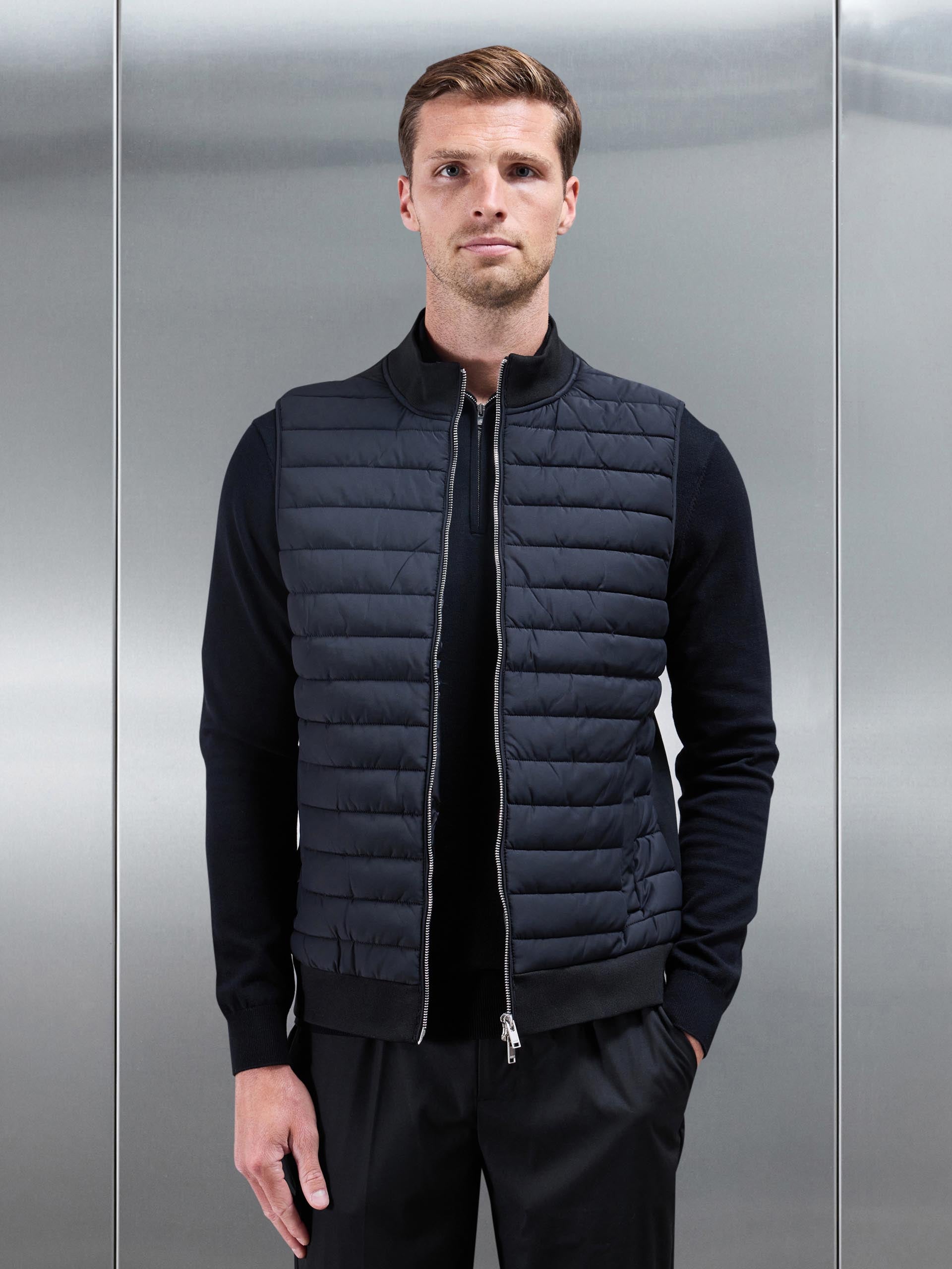 Slim Fit Black Hybrid Quilted Gilet for Men | Stylish Layering Piece 5