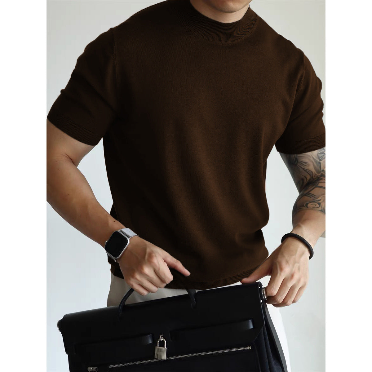Amalfi Men's Black Mock Neck T-Shirt | Fitted Short-Sleeve Style 3
