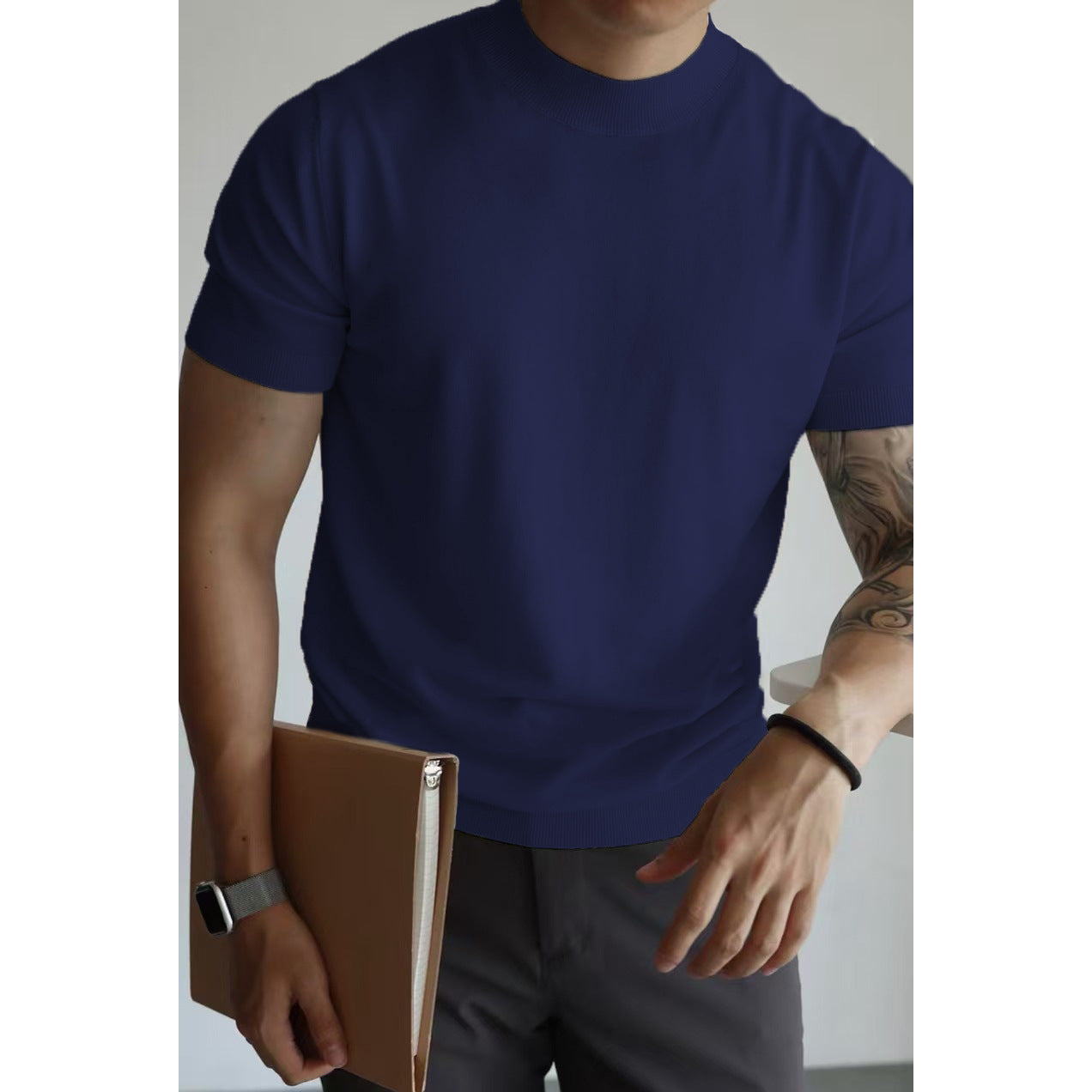 Amalfi Men's Black Mock Neck T-Shirt | Fitted Short-Sleeve Style 4