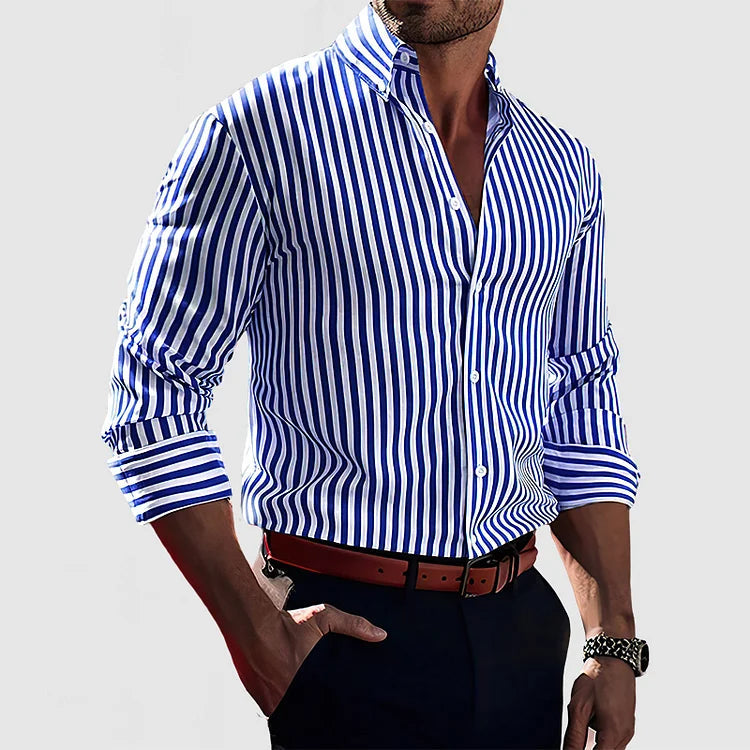 Chic Striped Button-Up Shirt for Men | Elegant Cotton Shirt in Classic Stripes 1