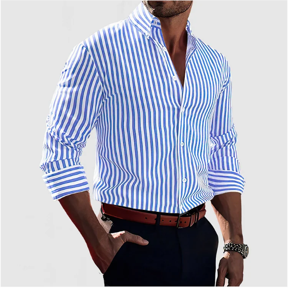 Chic Striped Button-Up Shirt for Men | Elegant Cotton Shirt in Classic Stripes 4