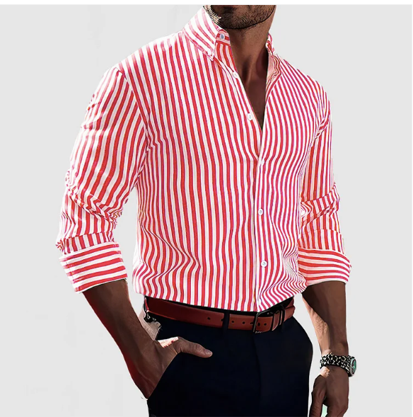 Chic Striped Button-Up Shirt for Men | Elegant Cotton Shirt in Classic Stripes 5