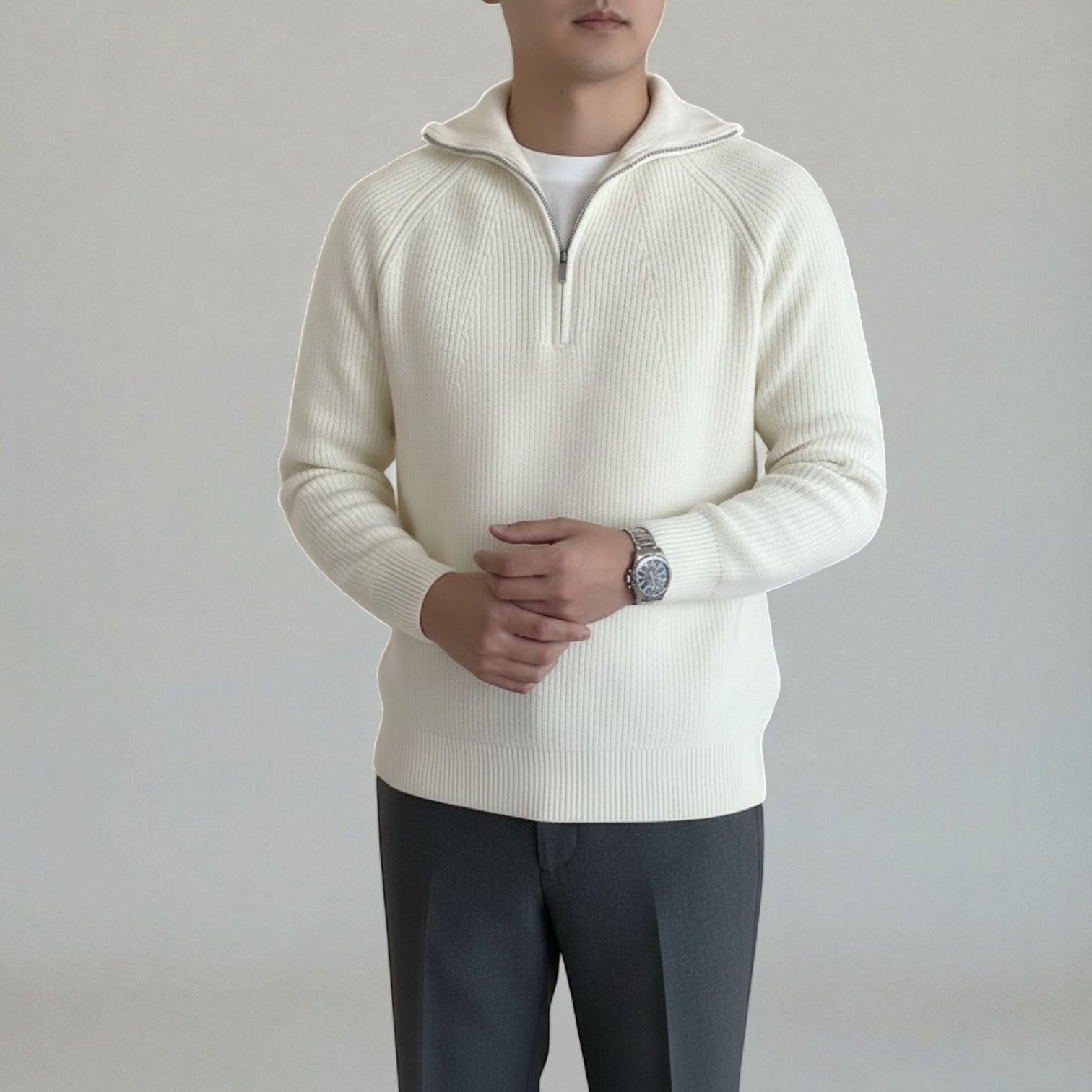 Elian | Black Men's Wool Jumper with Quarter-Zip Design for Winter Comfort 0