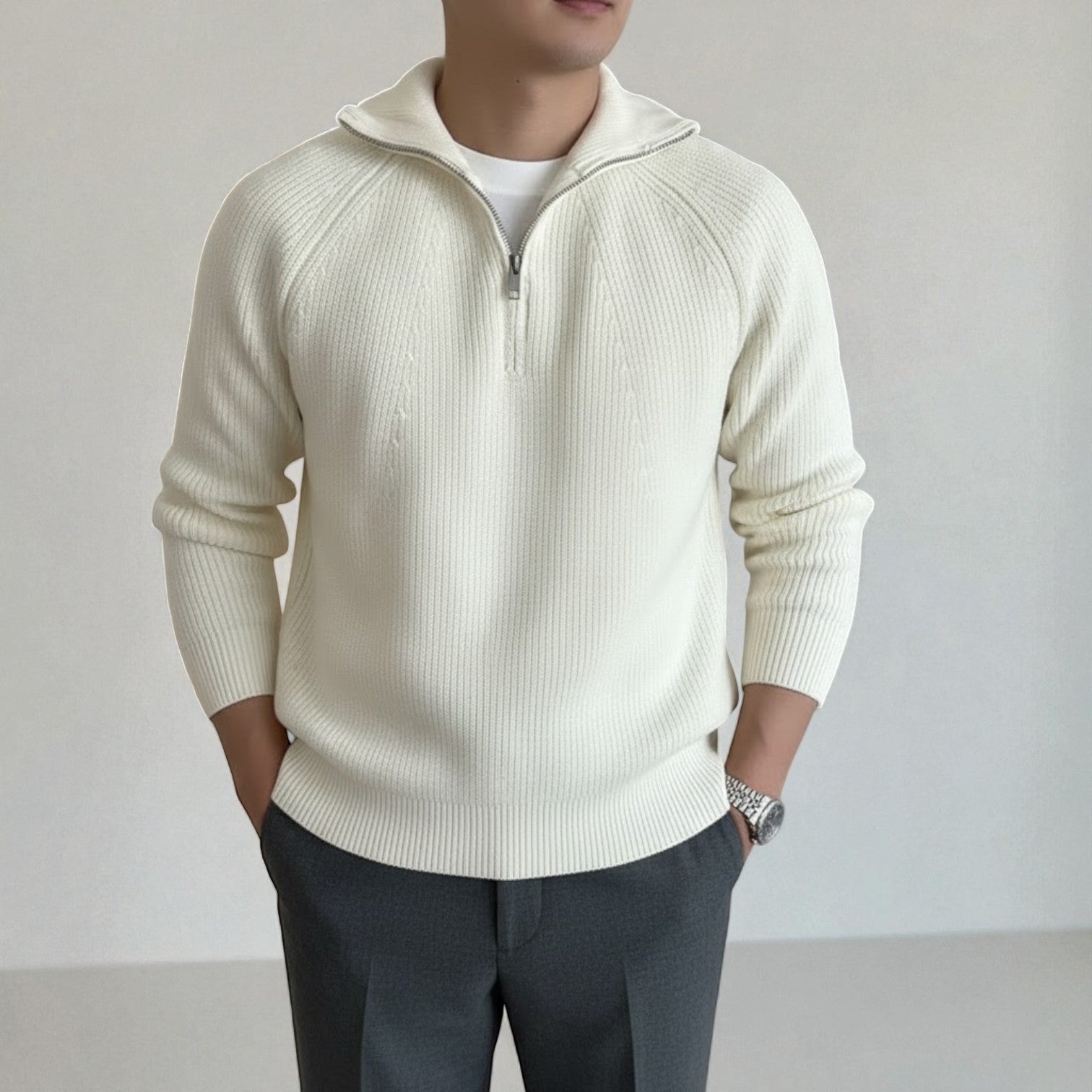 Elian | Black Men's Wool Jumper with Quarter-Zip Design for Winter Comfort 1