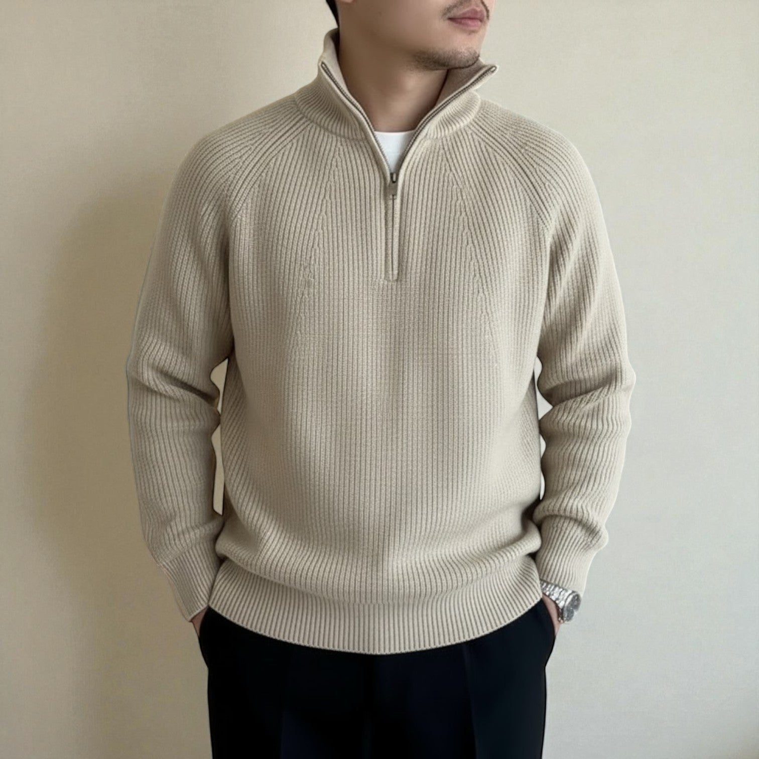 Elian | Black Men's Wool Jumper with Quarter-Zip Design for Winter Comfort 5