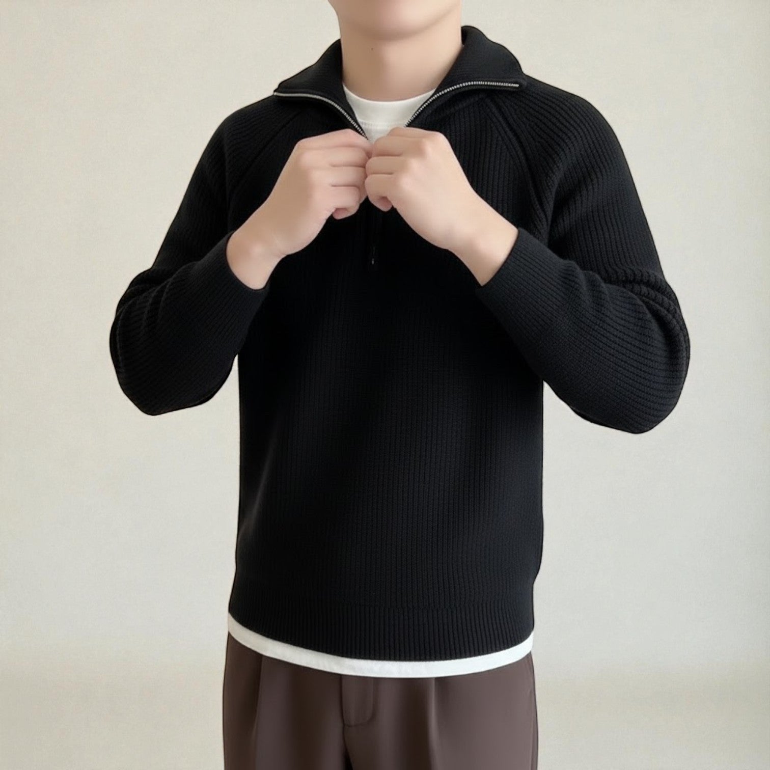 Elian | Black Men's Wool Jumper with Quarter-Zip Design for Winter Comfort 9