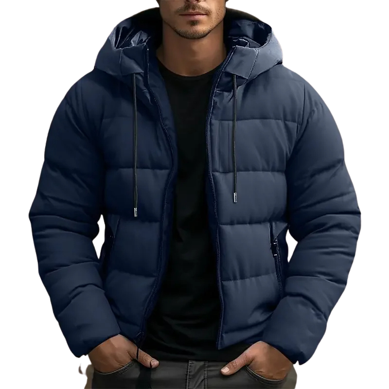 Hooded Puffer Jacket for Men | Stylish Quilted Winter Coat with Zip Front 0