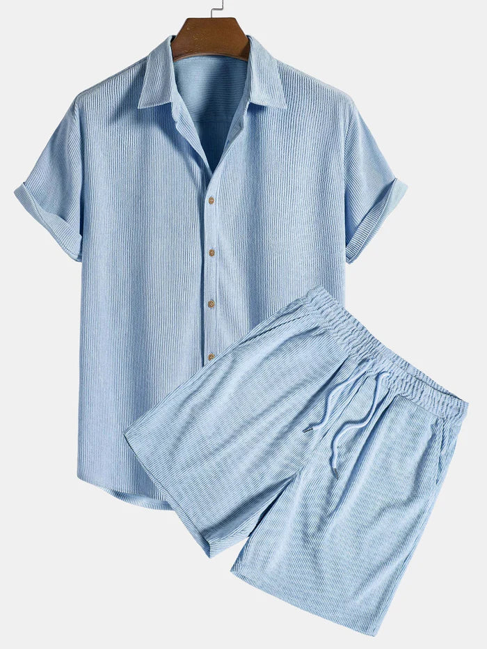 Hugo | Men's Summer Set in Soft Corduroy with Button-Up Shirt and Matching Shorts 4