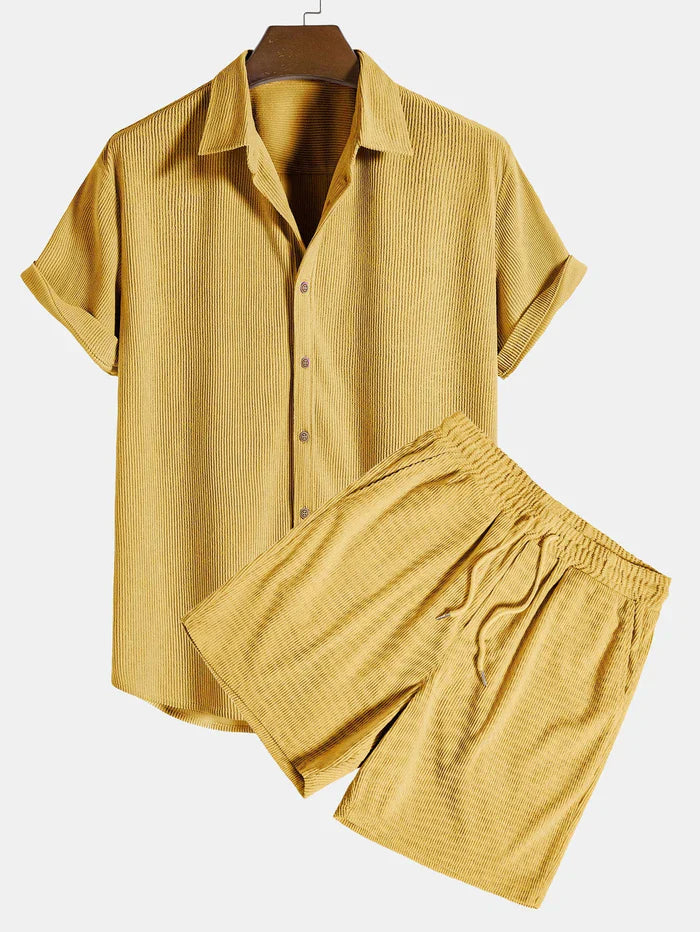 Hugo | Men's Summer Set in Soft Corduroy with Button-Up Shirt and Matching Shorts 5