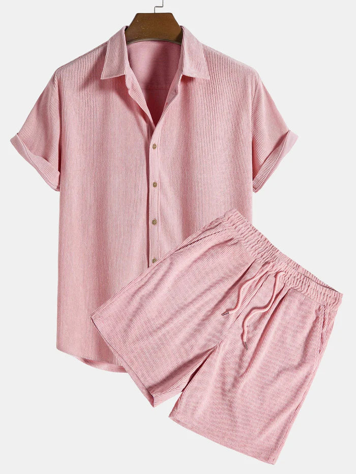 Hugo | Men's Summer Set in Soft Corduroy with Button-Up Shirt and Matching Shorts 6