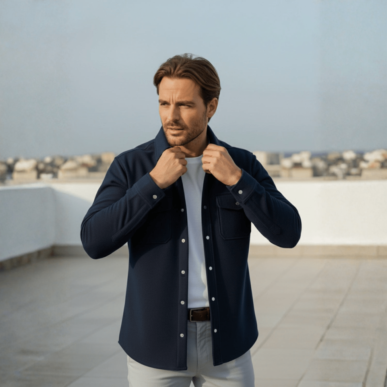 Jaron Men's Tailored Wool Overshirt Jacket in Navy Blue for Winter Comfort 0