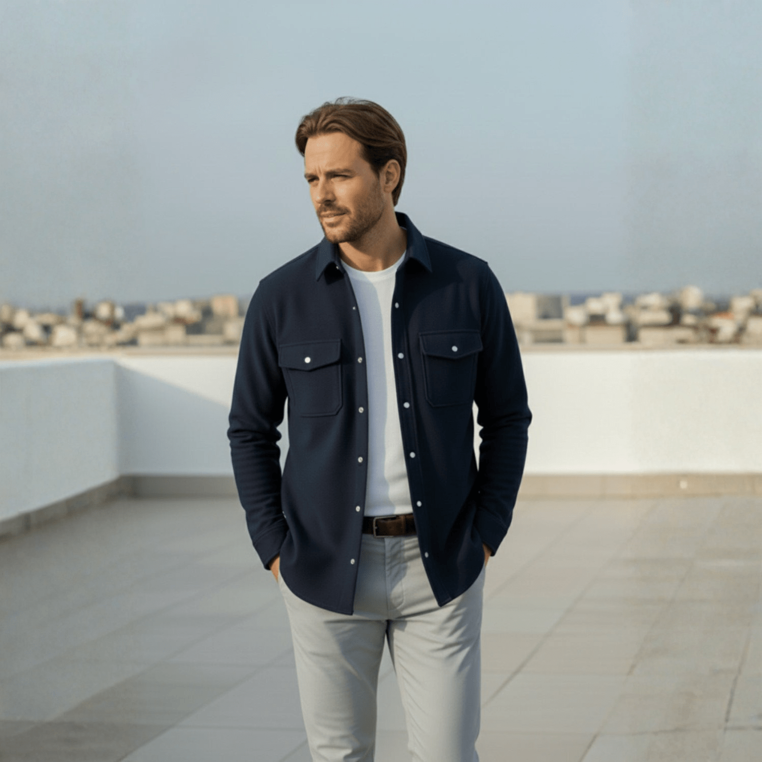 Jaron Men's Tailored Wool Overshirt Jacket in Navy Blue for Winter Comfort 1