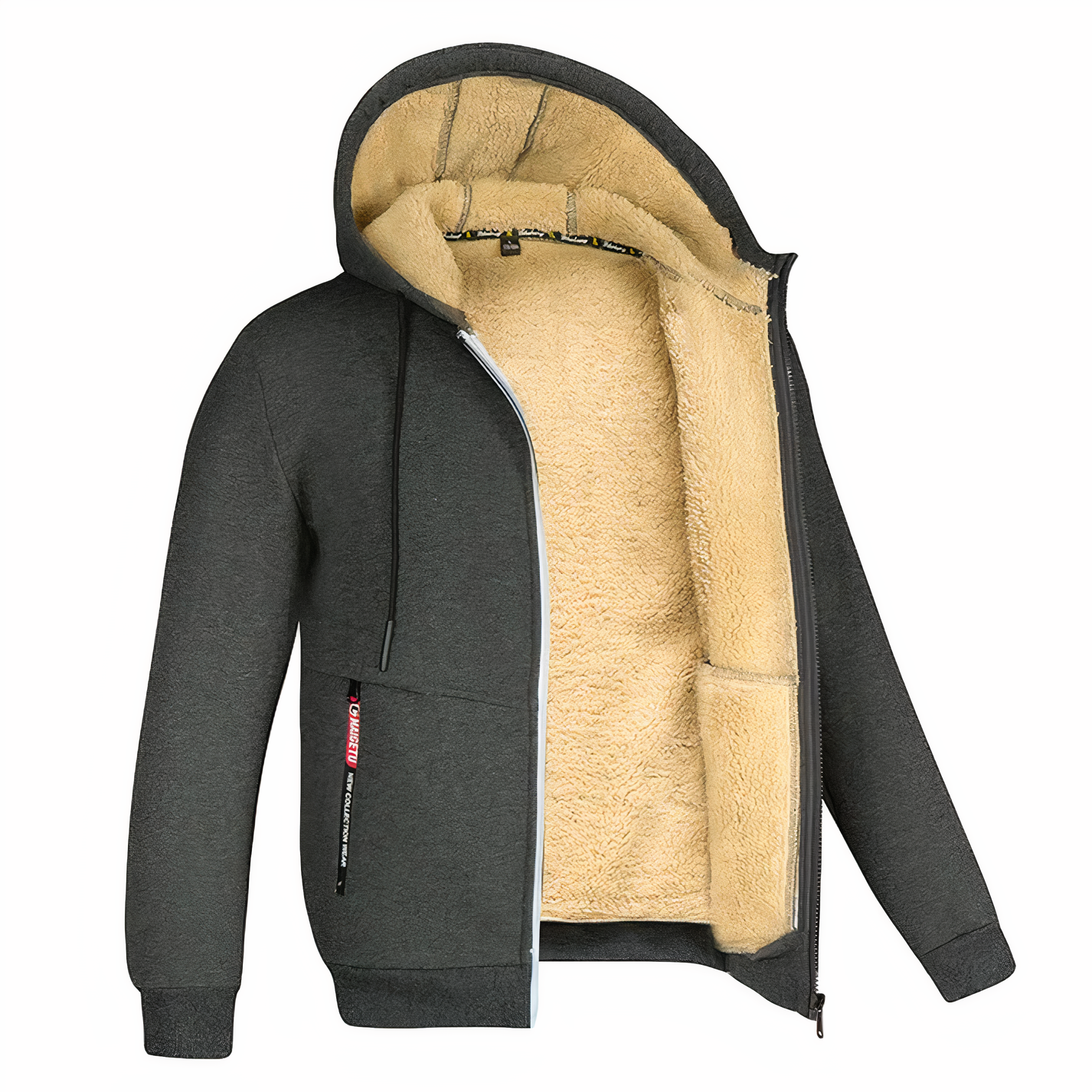 Men's Fleece Lined Hooded Jacket with Zip-Up Closure for Winter Warmth and Style 7