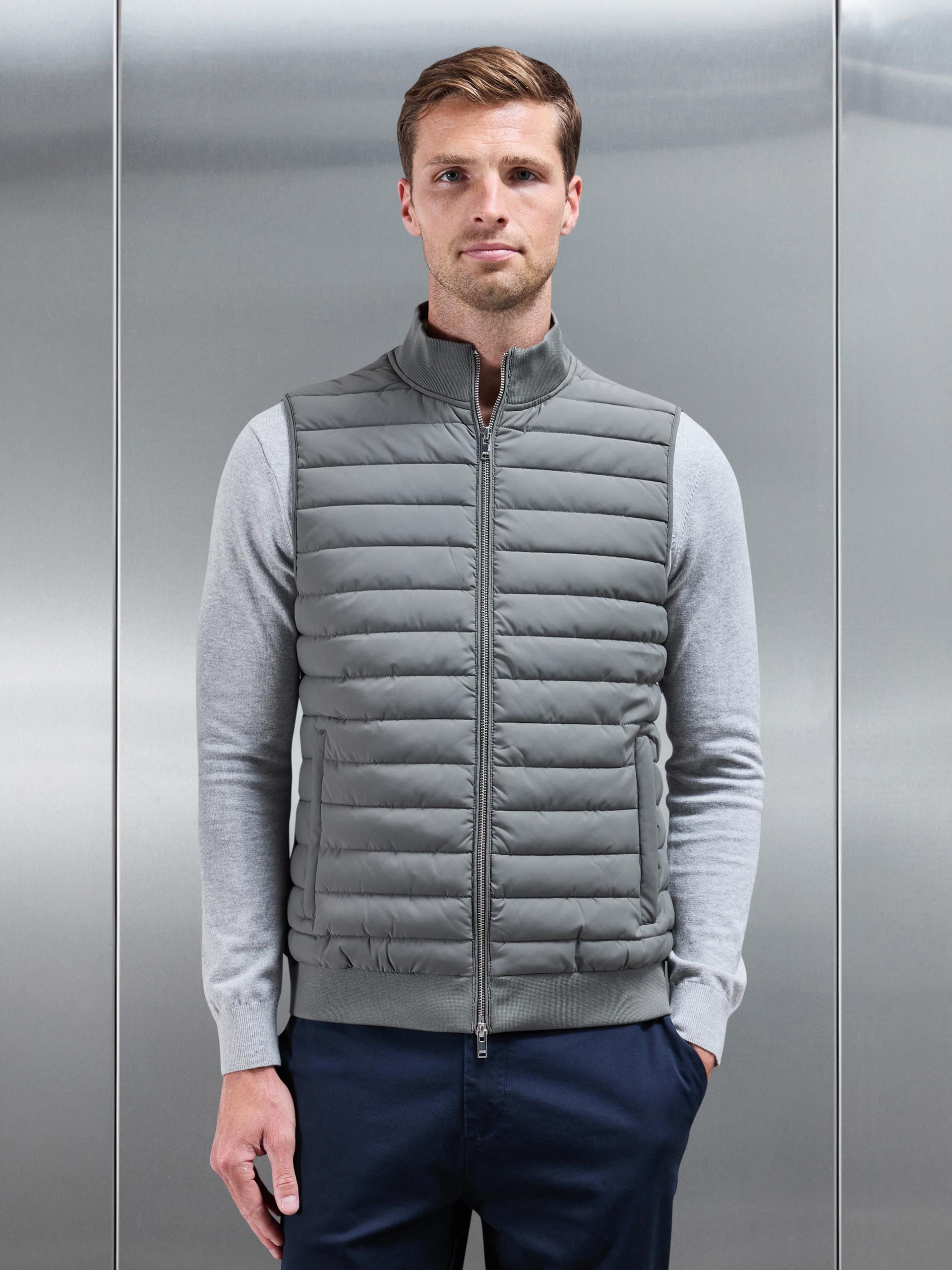 Sage Men's Gilet | Hybrid Quilted Body Warmer with Ribbed Collar and Concealed Pockets 0