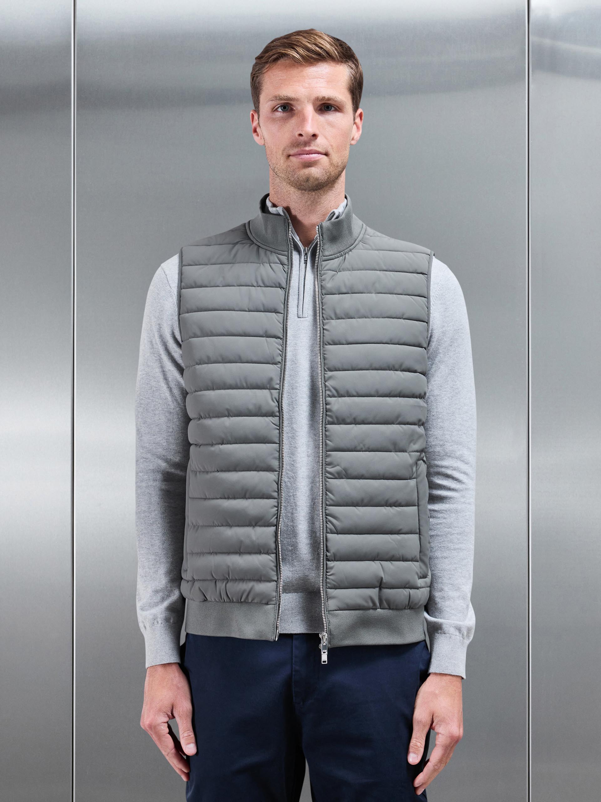 Sage Men's Gilet | Hybrid Quilted Body Warmer with Ribbed Collar and Concealed Pockets 5