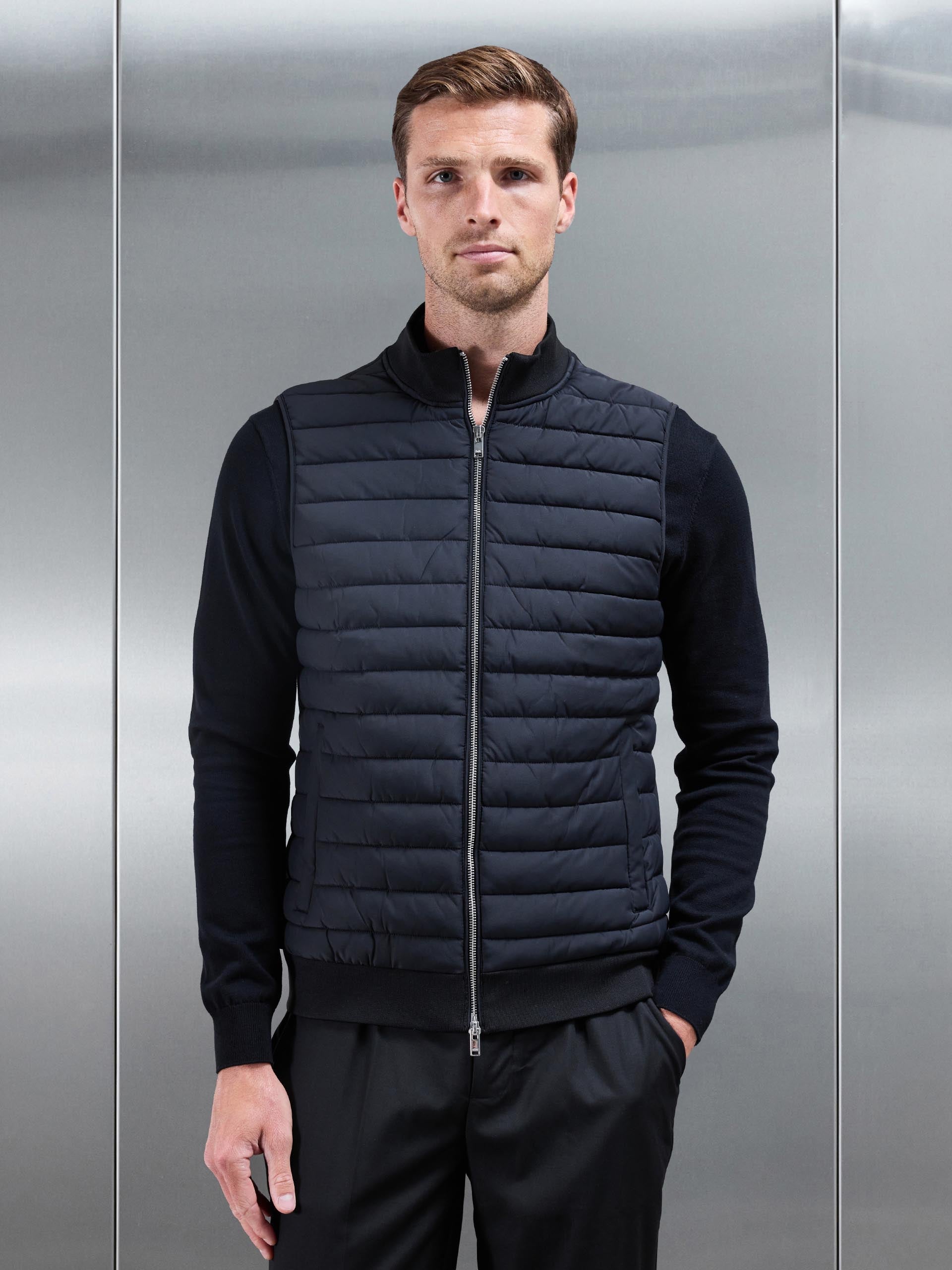 Slim Fit Black Hybrid Quilted Gilet for Men | Stylish Layering Piece 0