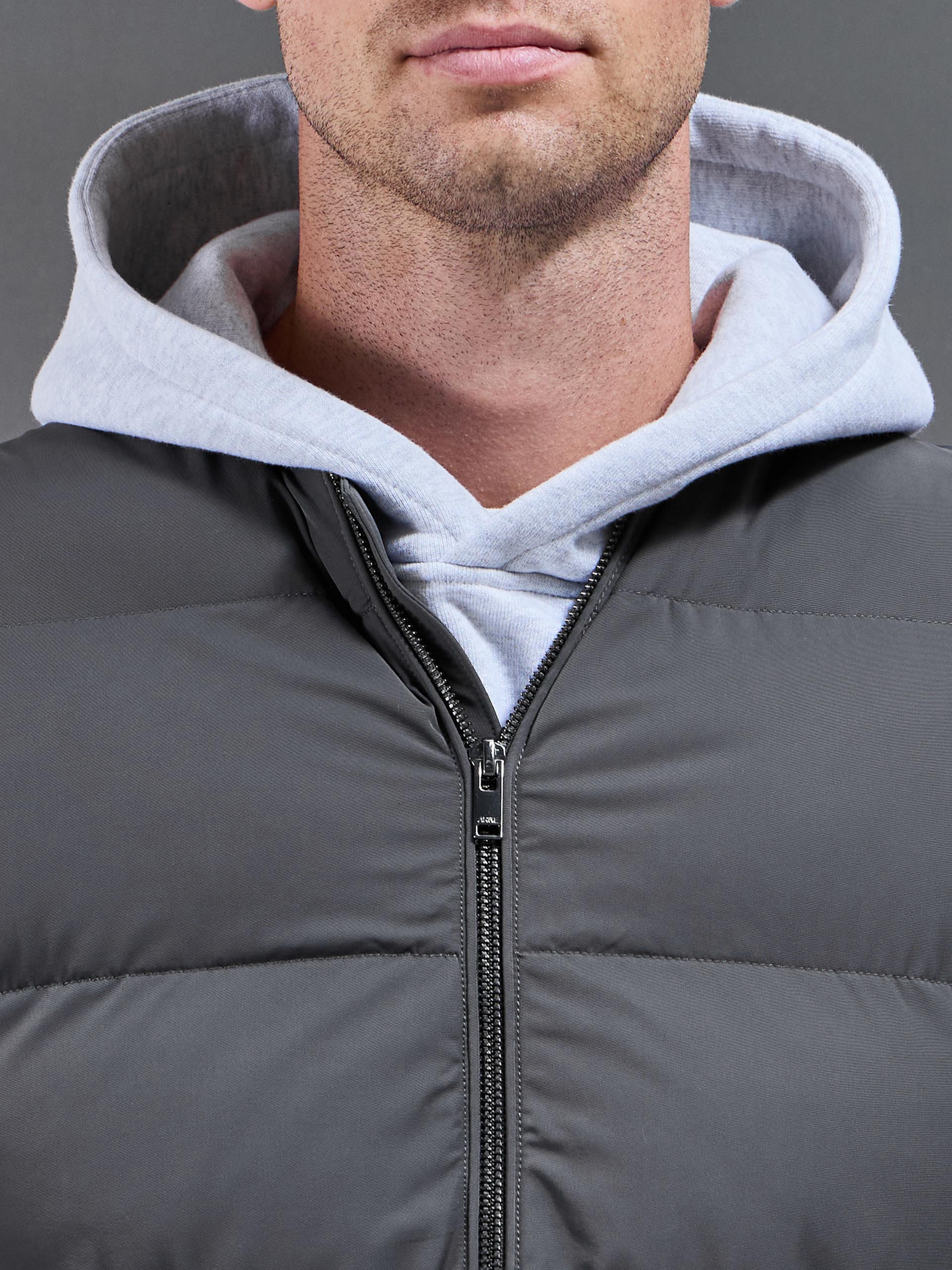 Stylish Grey Quilted Men's Gilet with Bomber Collar and Concealed Pockets 3